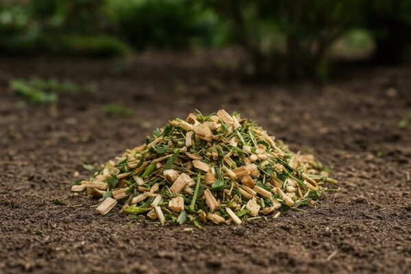Gehäckseltes Pflanzenmaterial im Gartenboden als wertvolle Ressource
