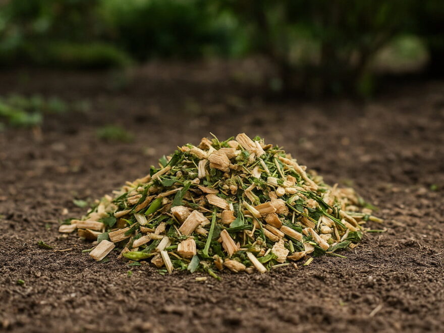 Gehäckseltes Pflanzenmaterial im Gartenboden als wertvolle Ressource