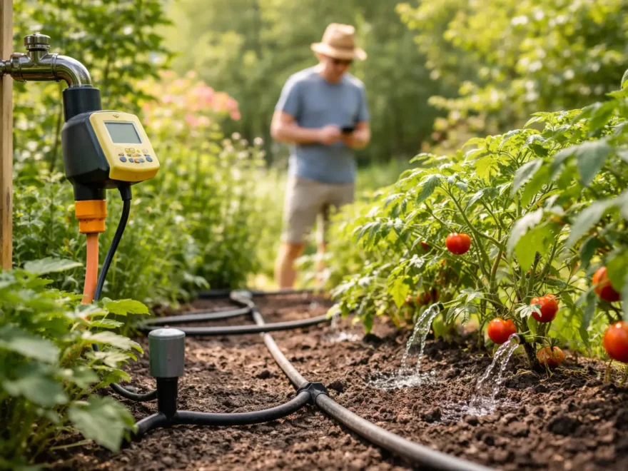 Automatische Bewässerung im Garten mit Tropfsystem und Bewässerungscomputer