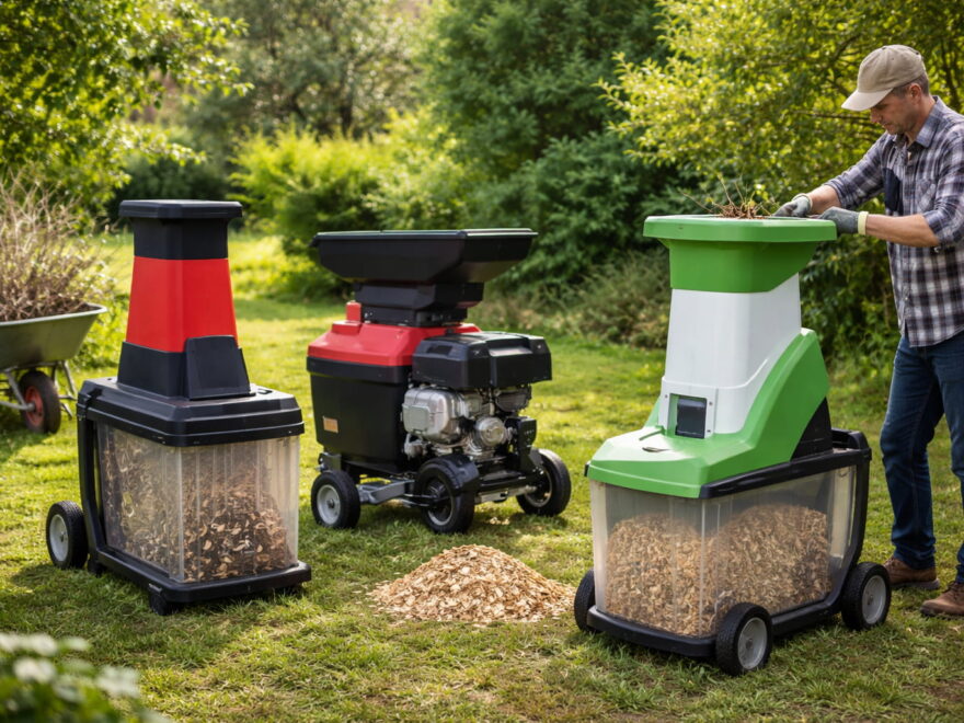 Verschiedene Häcksler-Arten im Garten beim Einsatz